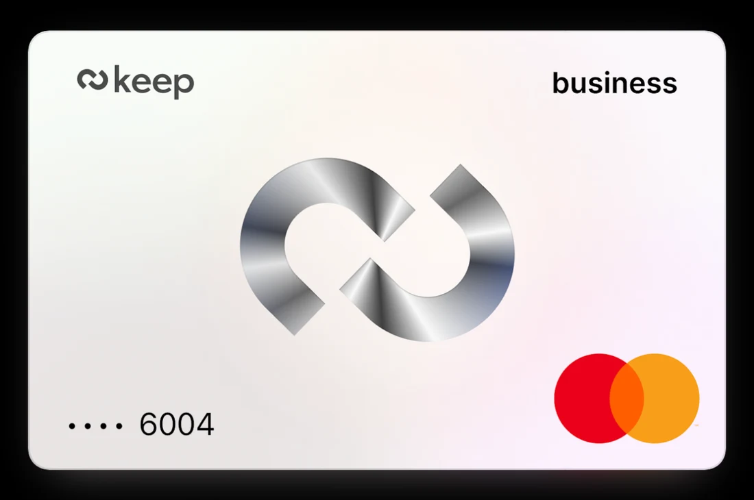A Keep business Mastercard provisioned into Apple Wallet, showing the Keep logo and the last four digits