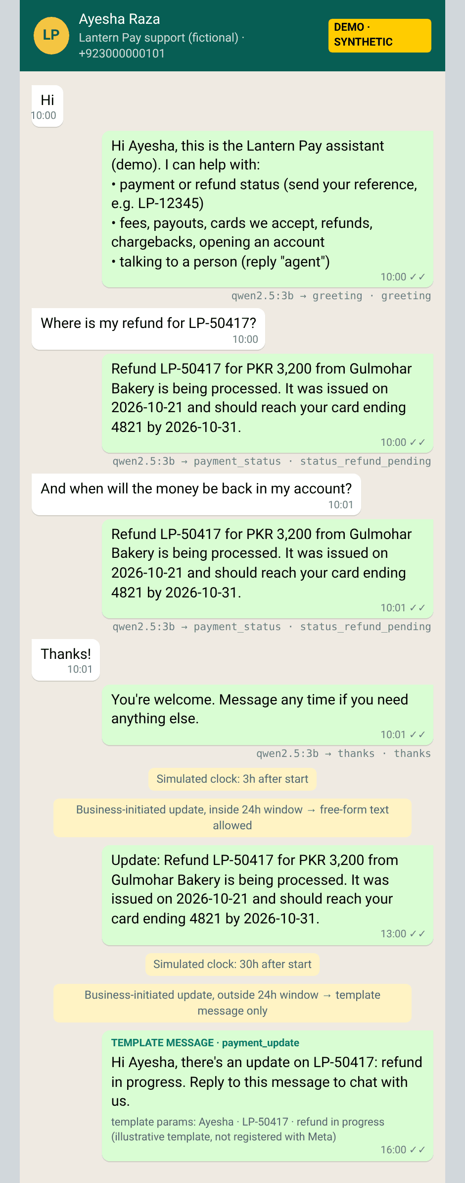 Refund status, chat memory and the 24-hour window