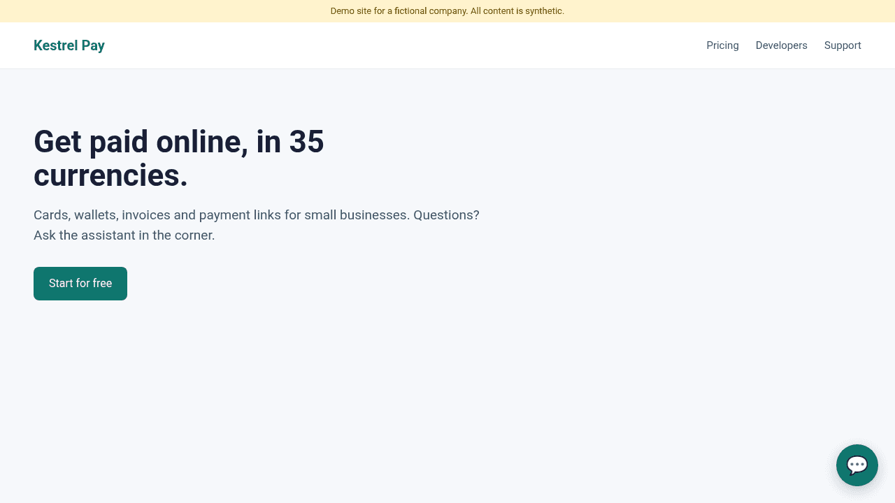 The demo site with the chat widget